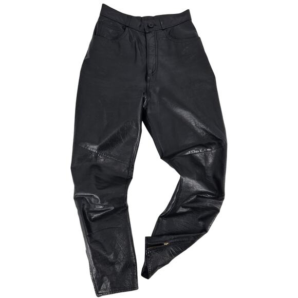 Vintage 80s Wilsons High Waisted Black Leather Riding Pants Womans 6 25x26 - Picture 1 of 8